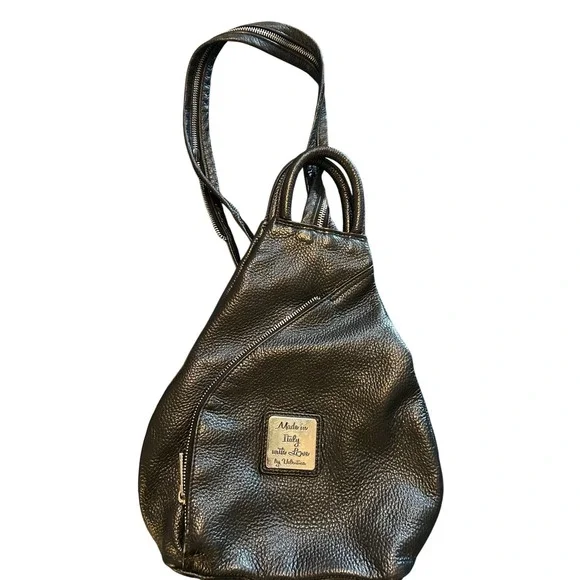Valentina Made in‎ Italy Black Leather Convertible Backpack/Sling Purse