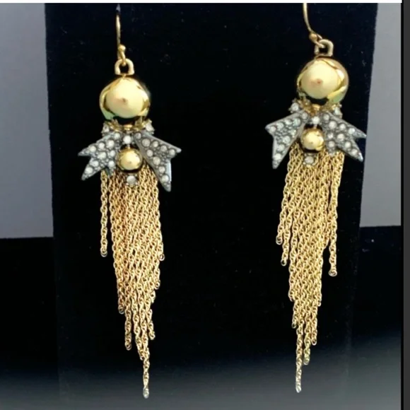 ALEXIS BITTAR • New Gold Gunmetal Deconstructed Snowflake Fringed Drop Earrings