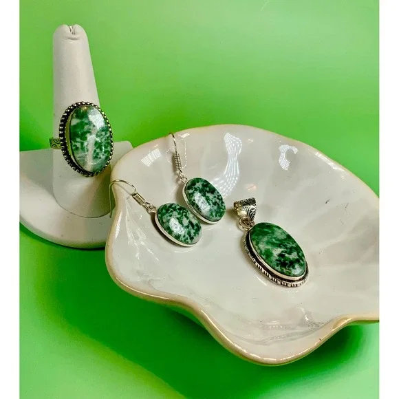 Green Tree Agate 3-Piece Matching Set‎