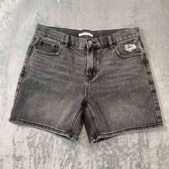 PacSun Shorts Womens 28 Baggy Boyfriend Denim Washed Black Gray Distressed