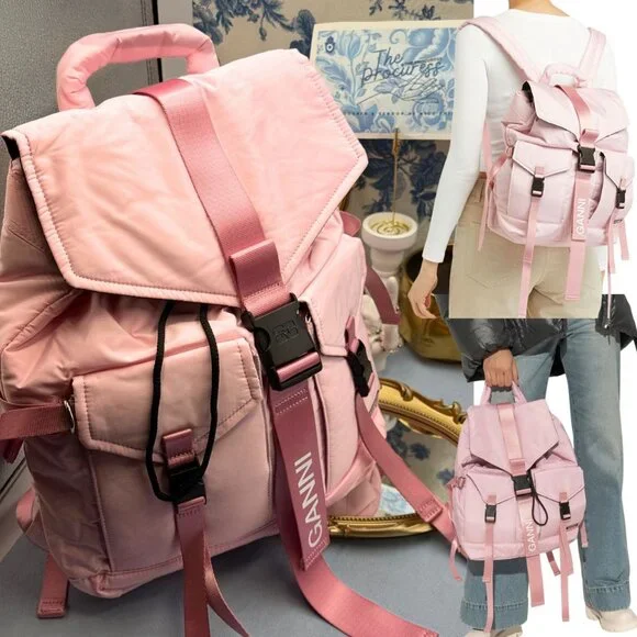 🆕 GANNI 🧿 NWT Recycled Tech Backpack, Bubblegum Pink