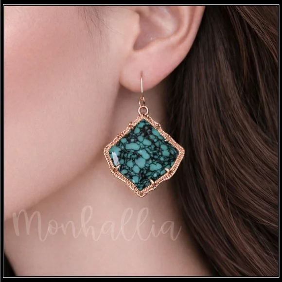 NEW ROSE GOLD BLUE TURQUOISE HOWLITE STONE MARBLED GRANITE EARRINGS