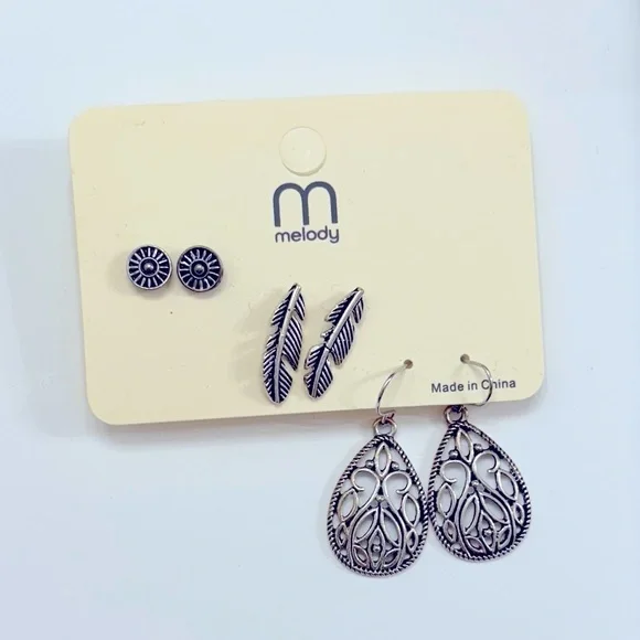 Silver Earring 3 Piece Set