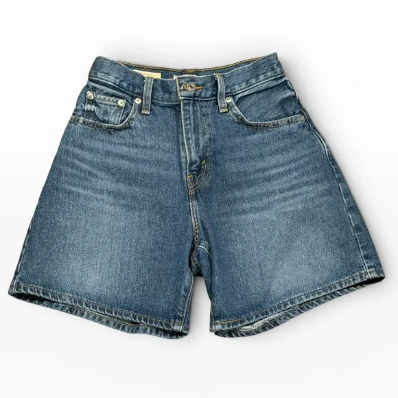 Levis Premium High Baggy Shorts Blue Denim High Rise 5