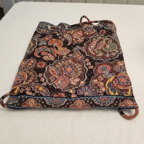 Vera Bradley Venetian Paisley Brown Cotton Cinched Backpack