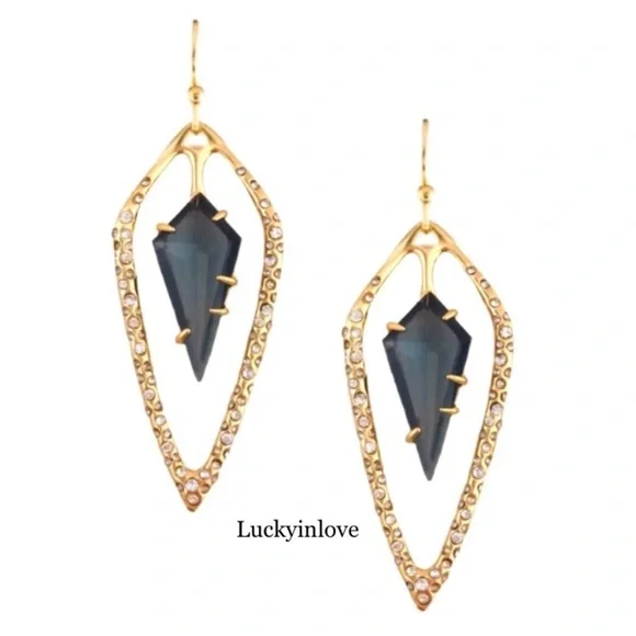 ALEXIS BITTAR • Miss Havisham Gold Crystal Open Kite Smokey Blue Drop Earrings