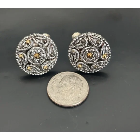 Vintage Napier Earrings Gold Silver Tone Screw On 80s 90s Glam‎ Chic Elegant