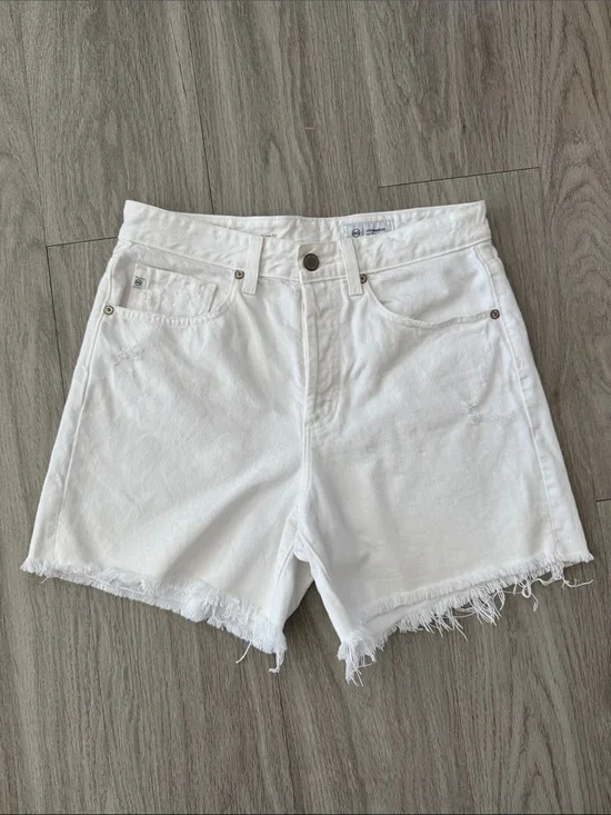 AG High-Rise Baggy Fit White Denim Shorts
