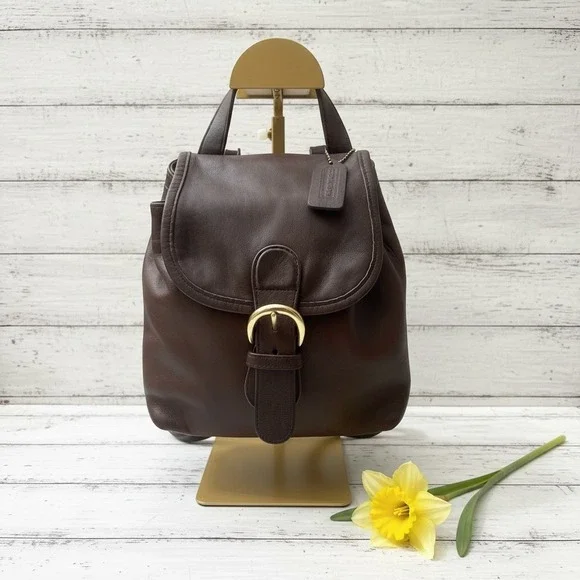 Vintage‎ Coach Brown Leather Mini Backpack USA Made Buckle Flap Bag