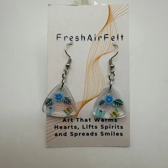Fruit & butterfly sparkle Unique hand crafted Resin Stainless drop steel earring