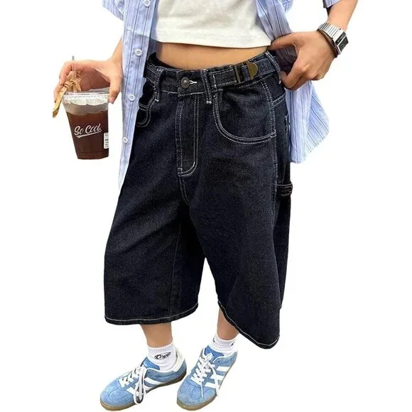 Womens Denim Jorts Shorts Baggy Mid Rise Summer Casual Street Wear