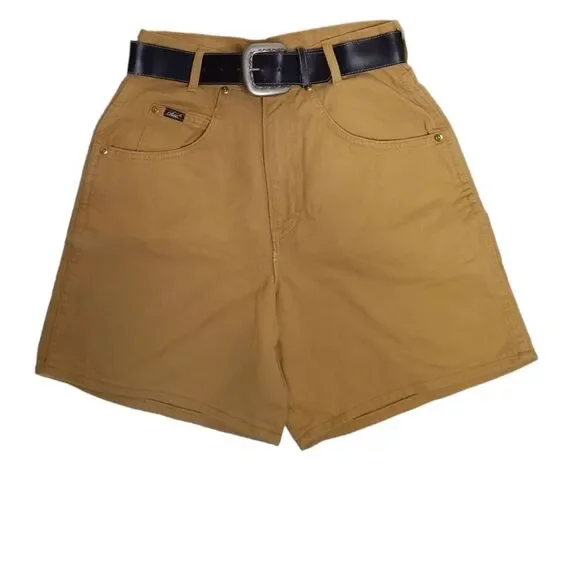 NEW Vintage 90s tan high waisted‎ belted baggy midi denim shorts S
