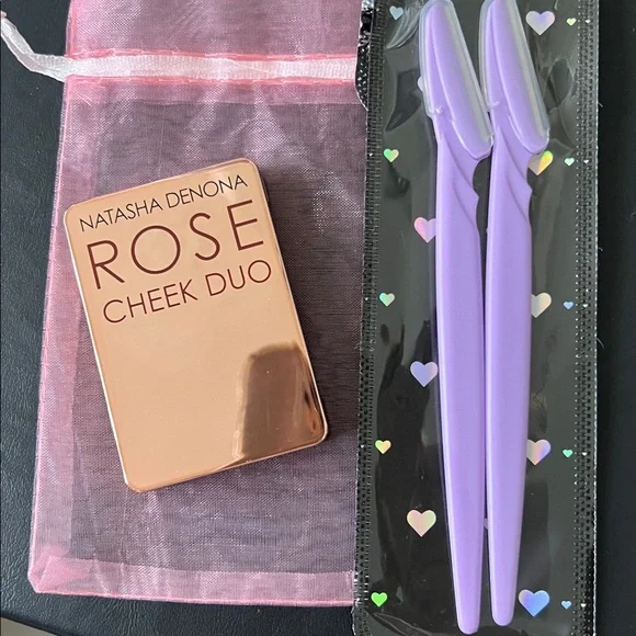 NATASHA DENONA ROSE CHEEK DUO and TWO FACIAL HAIR SCRAPERS-NEW