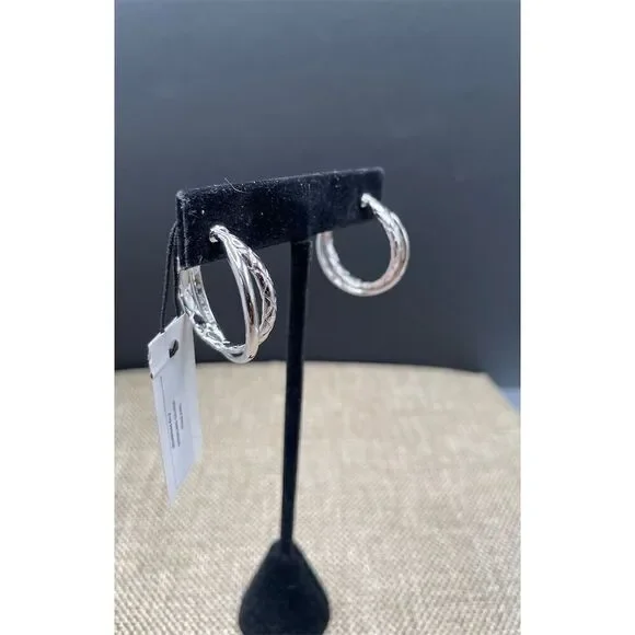 New Judith Ripka Sterling Silver Twisted Hoop Earrings Secure Lock Back Gift