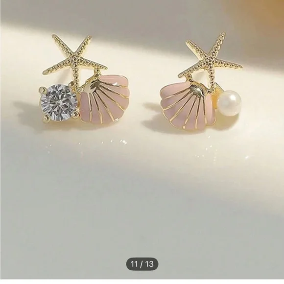 Whimsical Gold and Pink Starfish Earrings