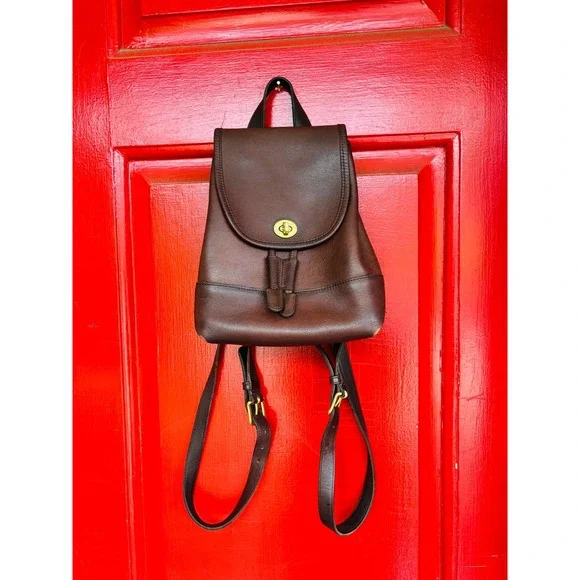 Coach Mini Daypack Womens Small Mahogany Brown Vintage Leather Turnlock 9960