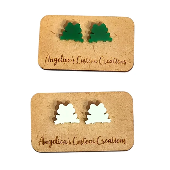 Croaking Cuties Studs - Green & White