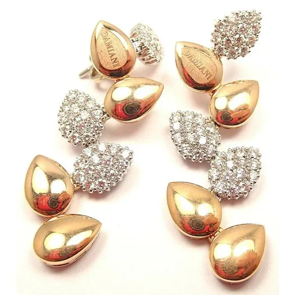 New! Authentic Damiani Antera Yellow/White Gold Diamond Earrings