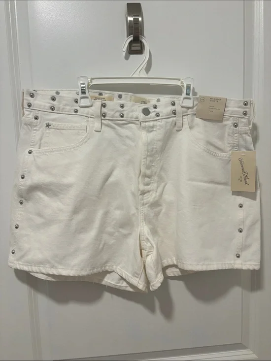 Universal Thread Off-White Denim Baggy Bermuda Shorts with Silver Studs