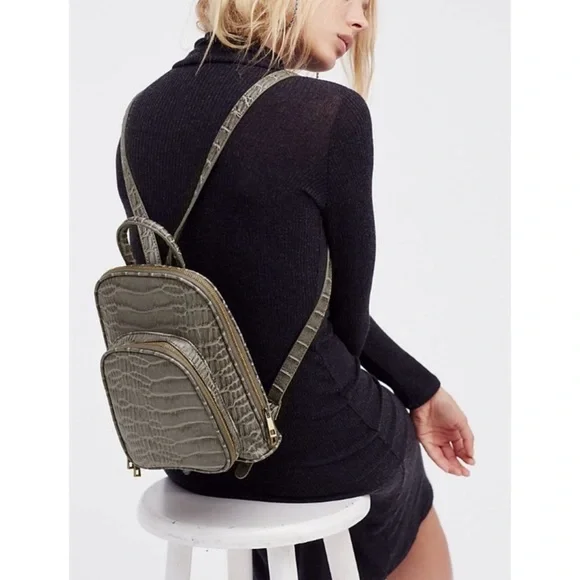 Free People Gray Mini Leather Backpack