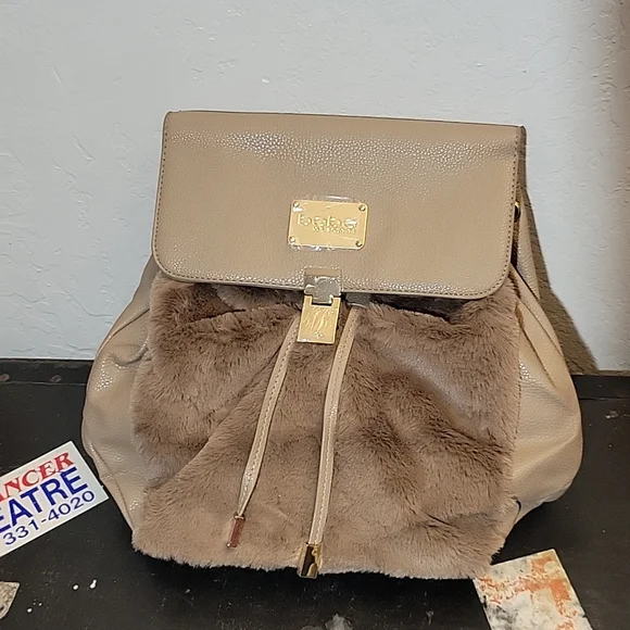 BEBE Dorothea Backpack Taupe Fuax Fur