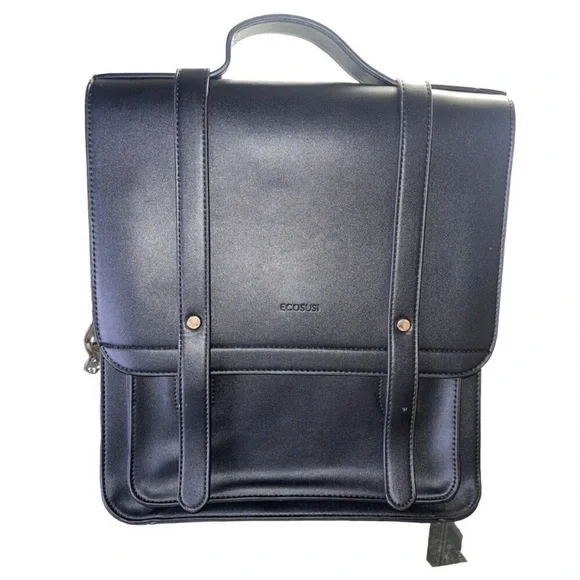 ECOSUSI Black Vegan Leather Backpack or Messenger Laptop Bag