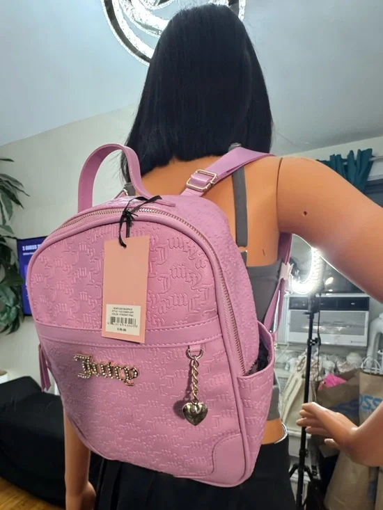 Juicy Couture Pink Mini Backpack Heart Charm Y2K Logo Embossed Weekender Bag NWT