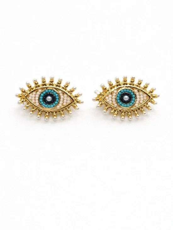 Gold Turquoise Eye Stud Earrings - Women Jewelry