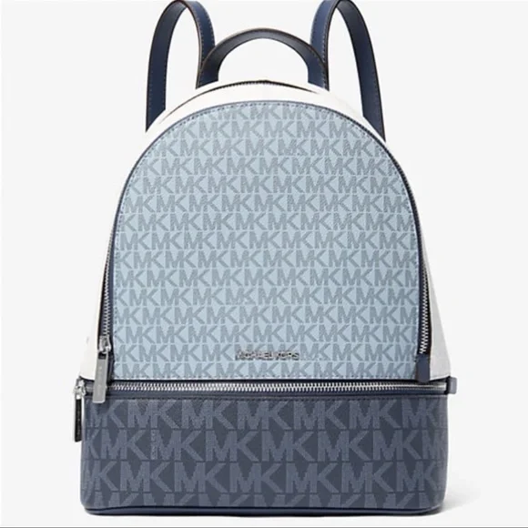 MICHAEL KORS Rhea Md Zip Color-Block Signature Logo Backpack ADMIRL MULTI NWT