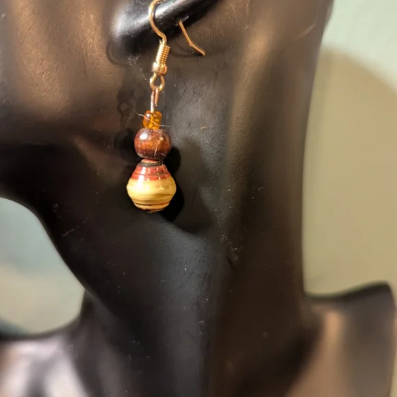 🤎 African Made Earrings Artisan Multicolor Beaded Ethnic Tradional OOK