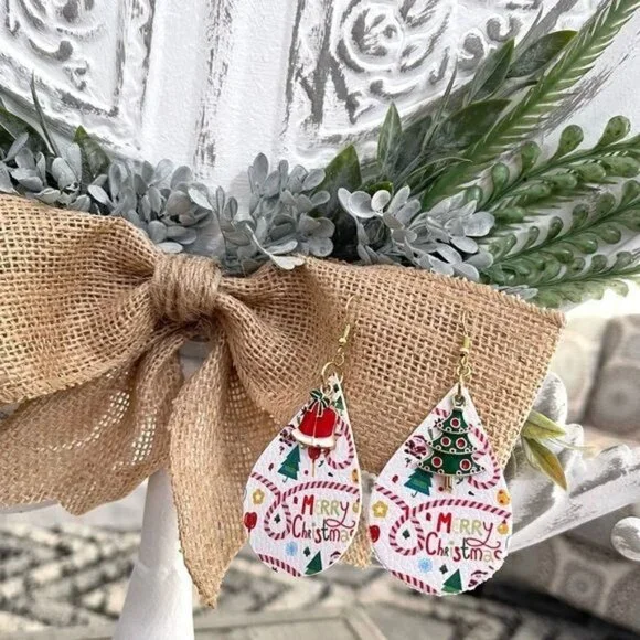 Handmade Christmas Tree Bells Teardrop Statement Earrings Stocking Stuffer Gift