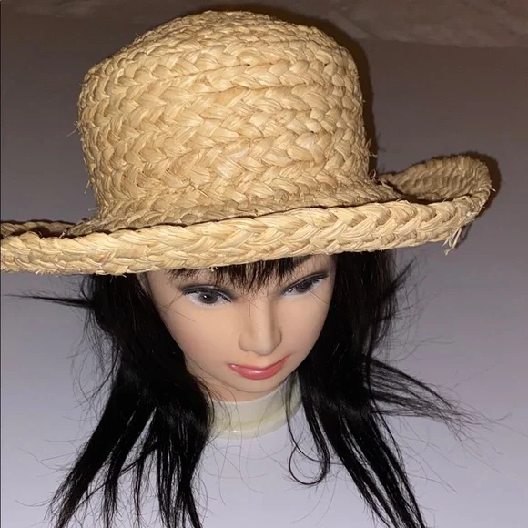 VTG J Crew Wide Braid Raffia Unisex Straw Sun Hat Size OS