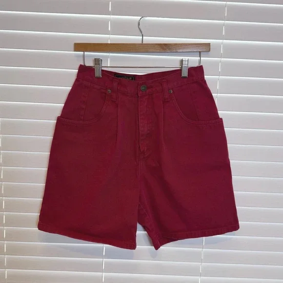 Vtg Eddie Bauer Red Denim Mom Shorts Womens XS Retro Baggy 90's High Rise