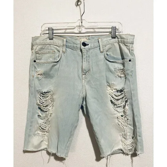 Current Elliot Shorts Womens 29 Light Blue Distressed Denim The Long Boyfriend