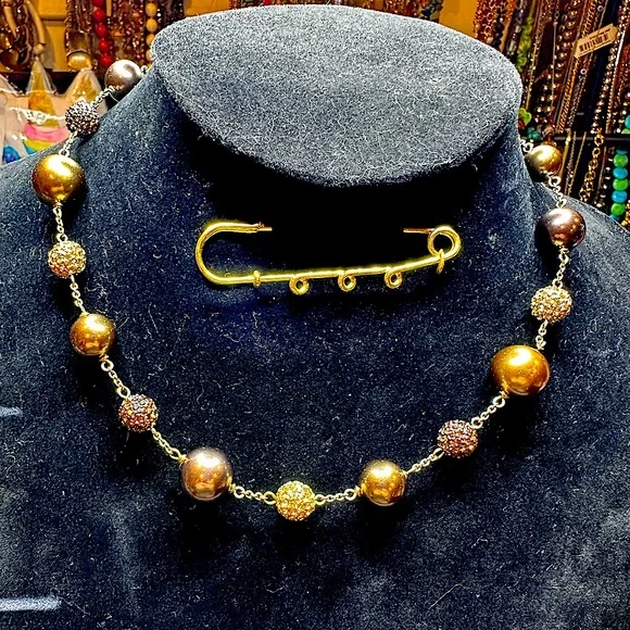Vintage Carolee satin brown tone rhinestone bead necklace