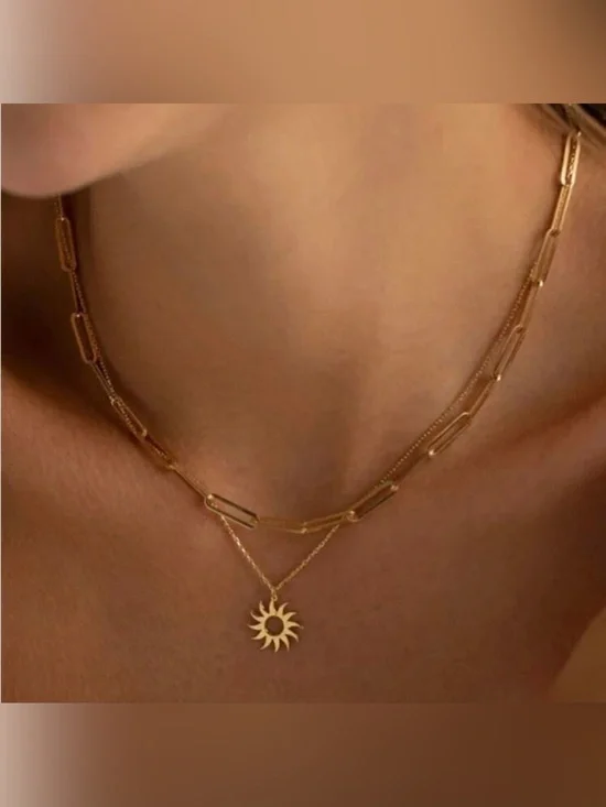 Gold Sun Pendant Chain Necklace