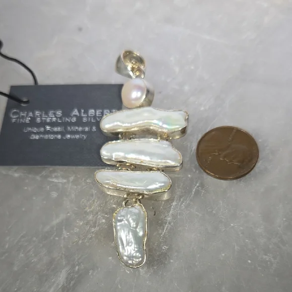 Charles Albert Silver and White Pearl Necklace