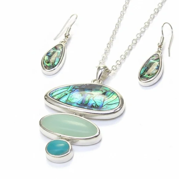 Womens Silver Pendant‎ Necklace Earring Set 18
