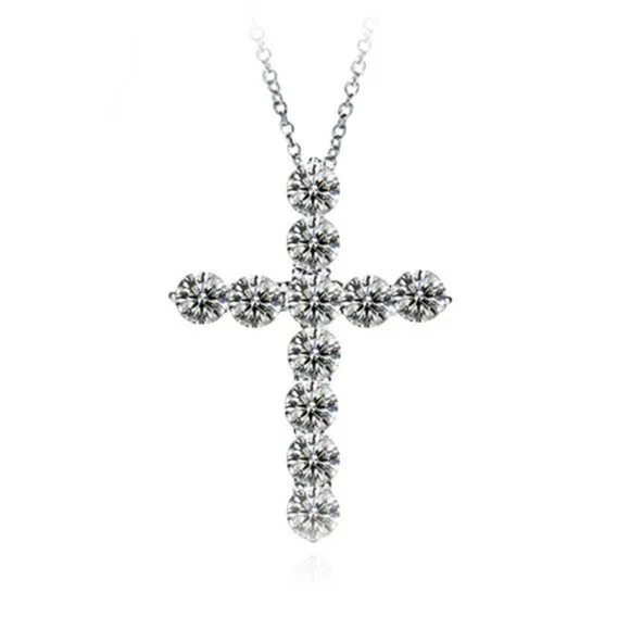NEW 925 Sterling Silver Diamond Cross Necklace