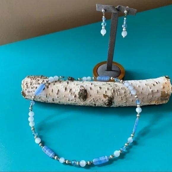 Handmade purple & silver earring and necklace Set