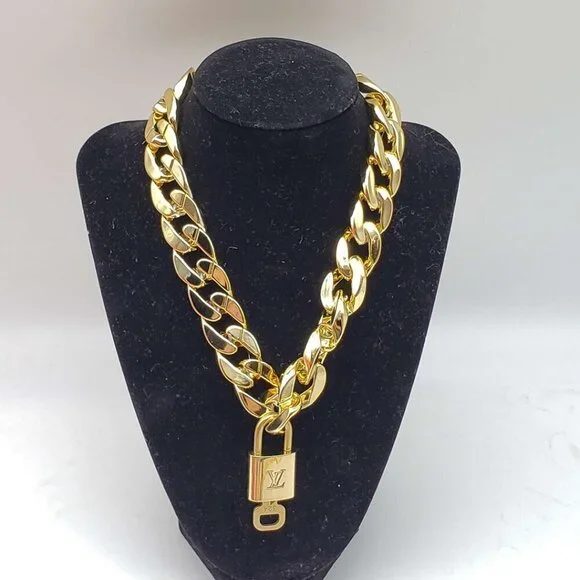 Authentic Louis Vuitton Lock and Key Gold Color with Gold Plated Chain Necklace