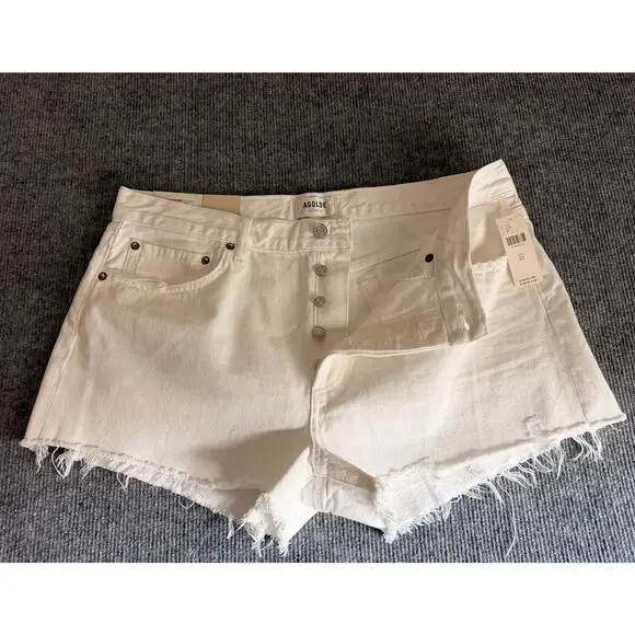 AGOLDE Parker Long White High-Rise Denim Cutoff Shorts size 32 NWT