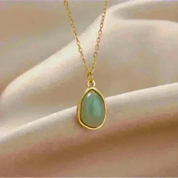 Natural Jade Pendant in 18k Gold Filled Necklace