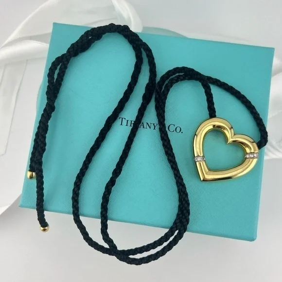 RARE Vtg. Tiffany & Co. Paloma Picasso Diamond Heart Silk Necklace 28g