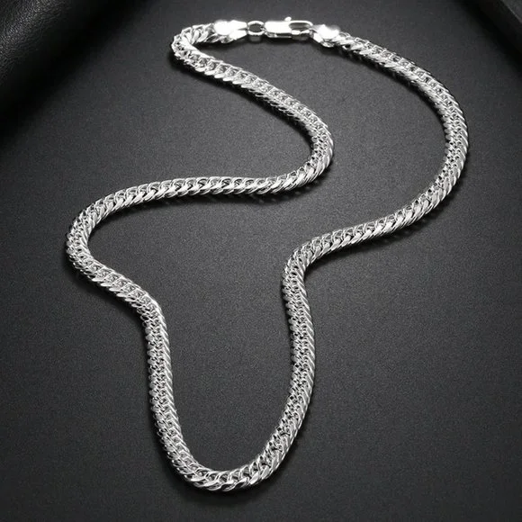 Beautiful Cuban Link 6mm Wide & 20 Inch Long Stamped 925 Sterling Silver Chain