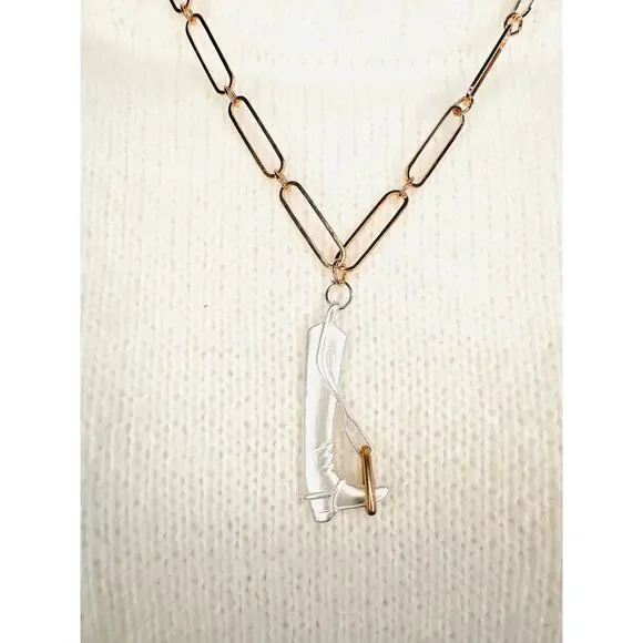 Silver and gold 22”(adjustable) equestrian boot and stirrup pendant