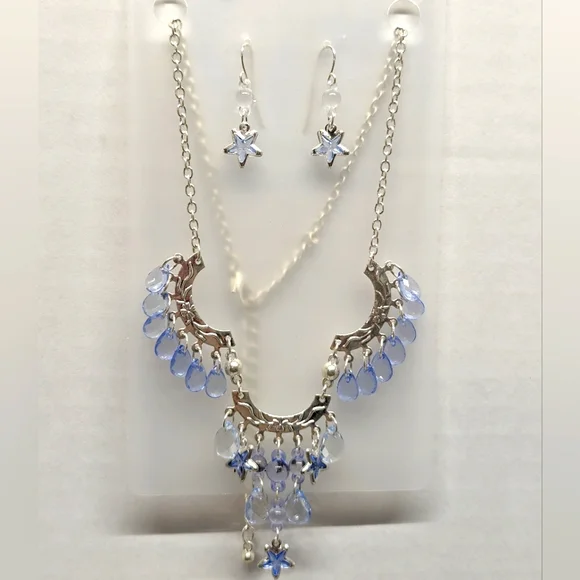 Necklace and Earrings Set - Silver & Blue Stars