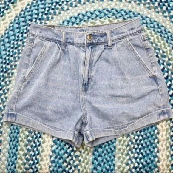 American Eagle Baggy Denim Jean Shorts Size 2 High Waist Light Wash Cut Offs