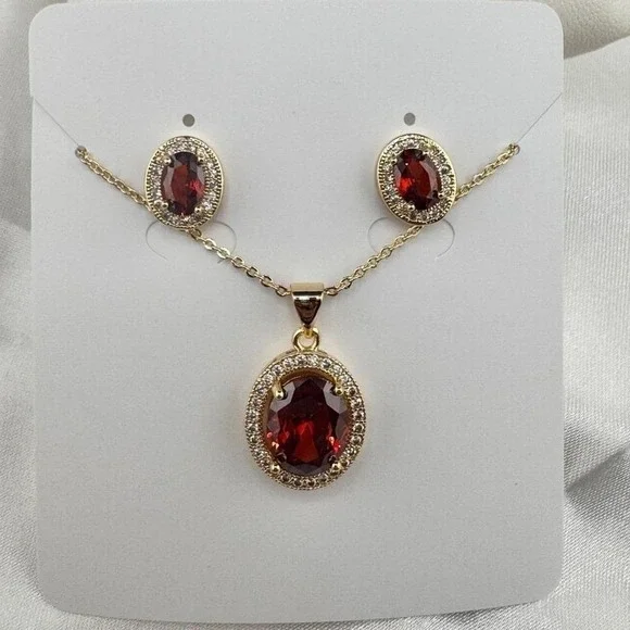 Elegant Red and 14K Gold Plated Jewelry Set