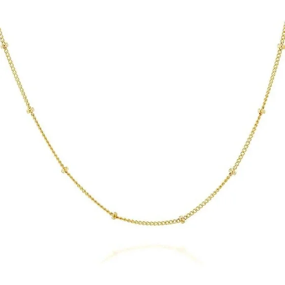 OGD Jewelry Gold Tone Satellite Chain Necklace Beaded Dainty Crystal Charm Box
